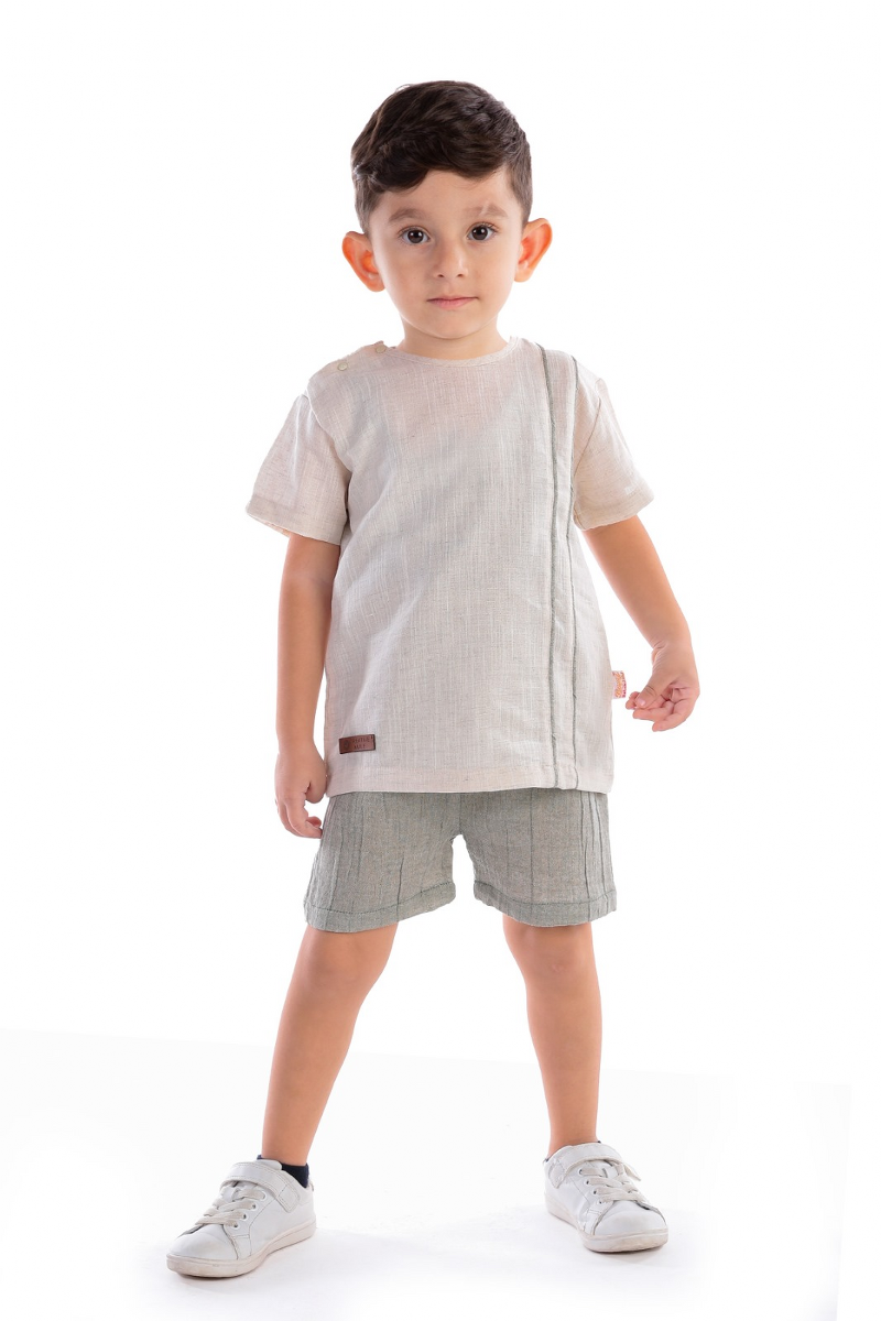 BİYELİ ARMALI KETEN DOKUMA YAZLIK ERKEK TAKIM  9-24  AY