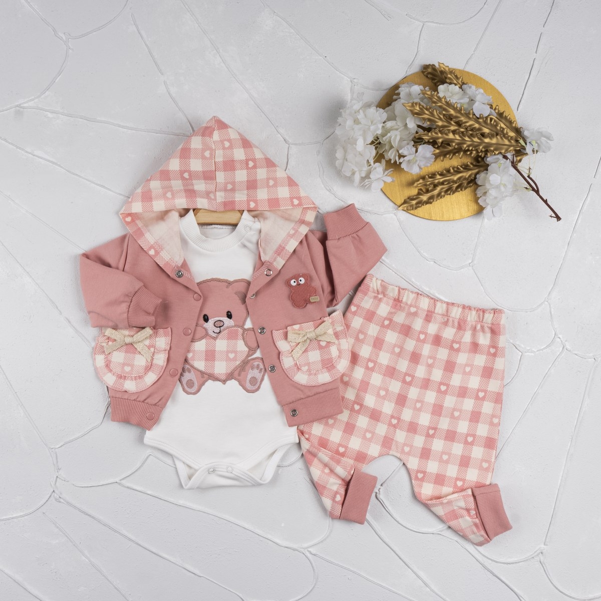 3LÜ 3-9 AY KAPŞONLU KIZ TAKIM