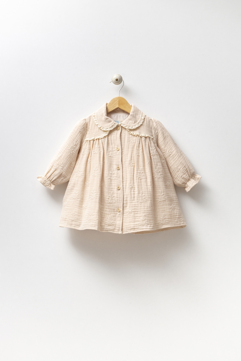 NOYNOY KıZ BRODE MUSLİN ÖNDEN DÜĞMELİ ELBİSE  6-18  AY