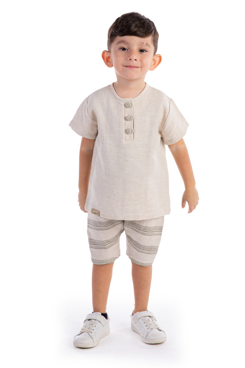 ÇİZGİLİ KAPLAMALI DÜĞMELİ YAZLIK ERKEK TAKIM  9-24  AY