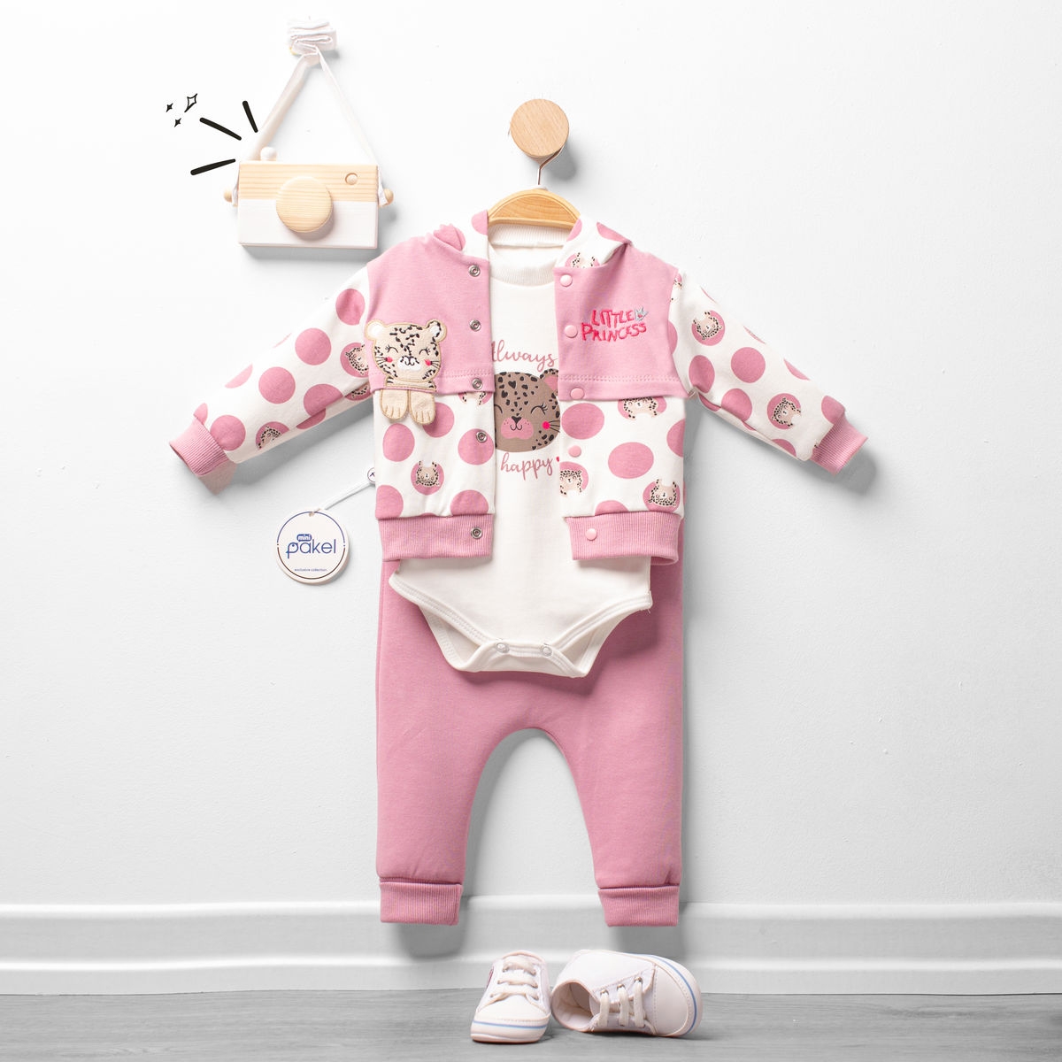 KIZ PUANTİYE BASKILI ÜÇLÜ TAKIM 3-9  AY