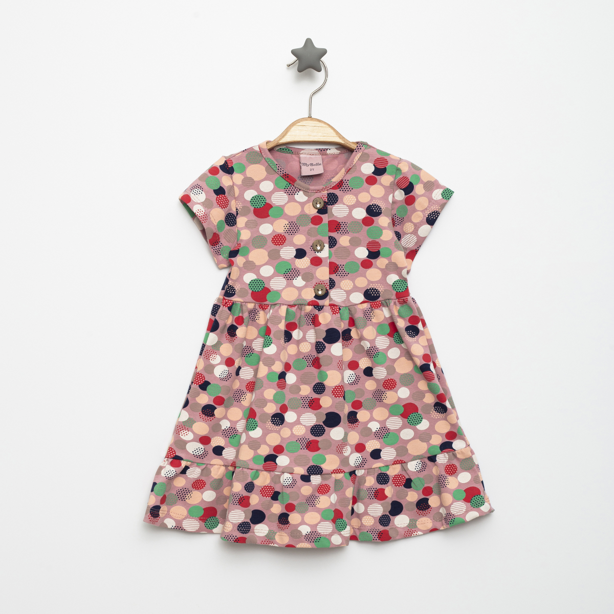 PUANLI DÜĞMELİ ELBİSE 2-5  YAŞ