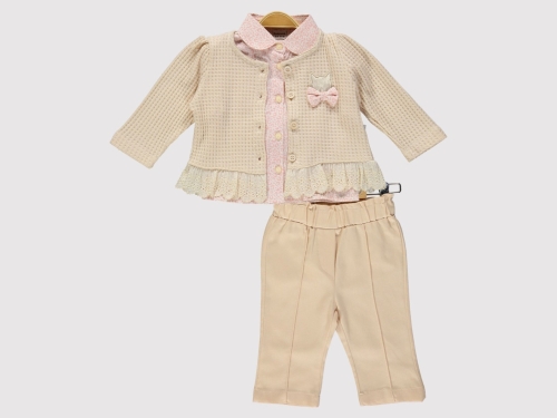 Kedi Nakışlı Kız Bebe Takım
